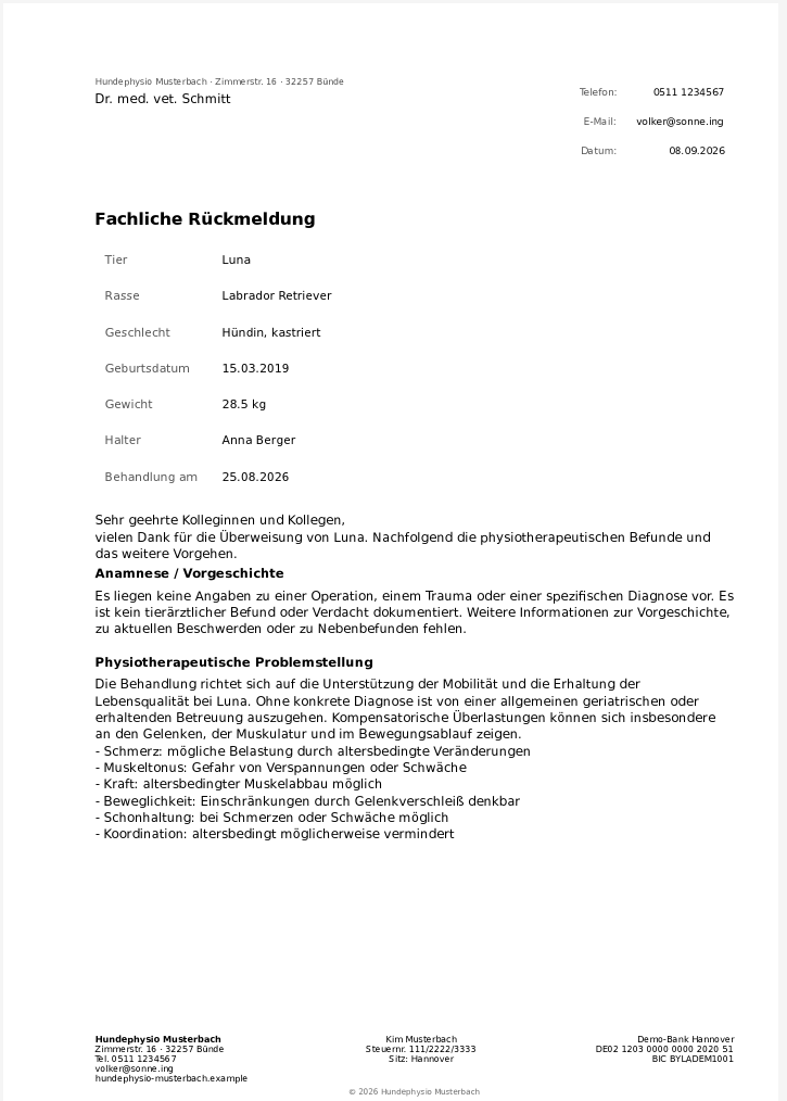 Fachliche Rückmeldung als PDF für Luna